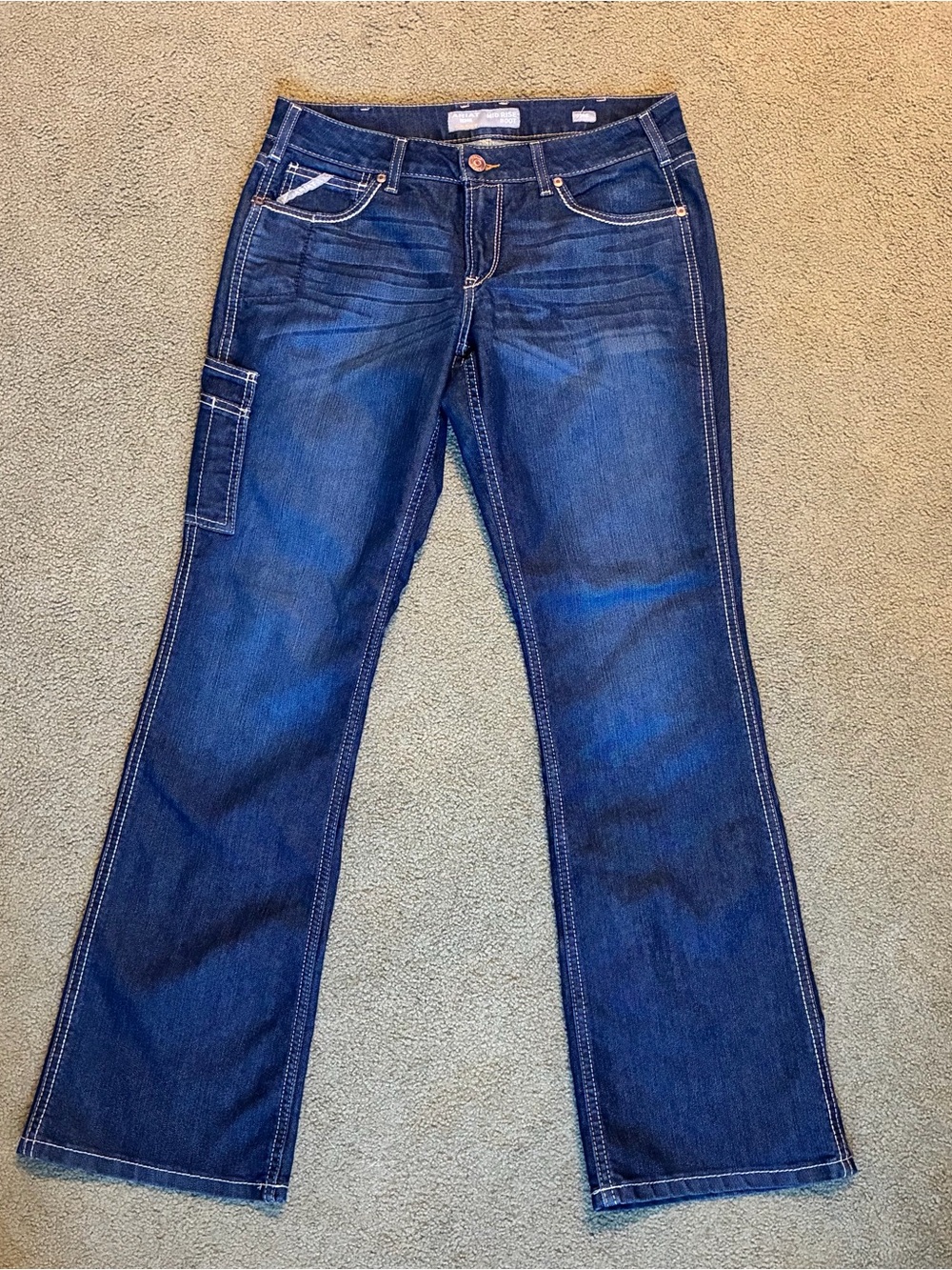 Womens Ariat Rebar Western Dark Blue Denim Jeans Mid Rise Bootcut Size 30R 32x32